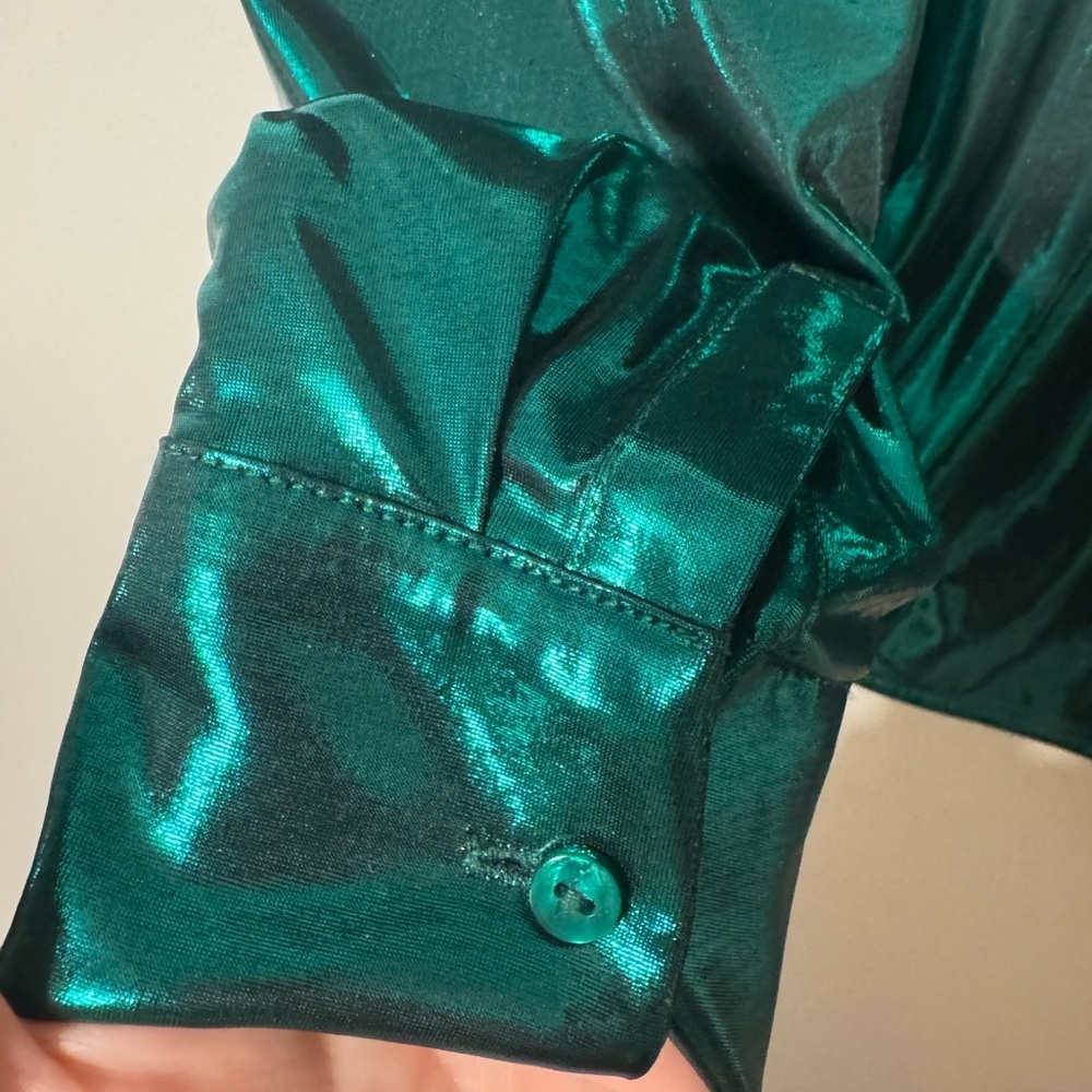 NWT Anthropologie Shiny Green Blouse, Medium - Picture 5 of 5